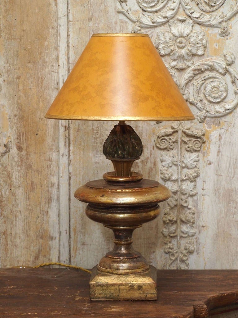 A single gilt wood carved finial made into lamp