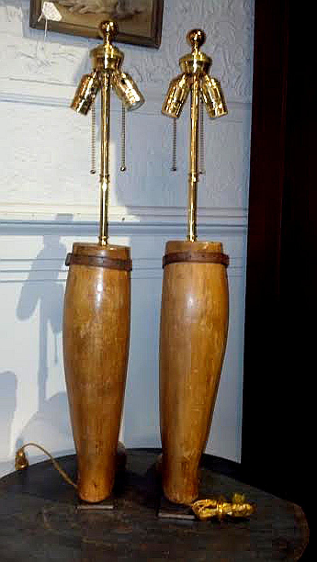 British A Pair of Early 19th Century Wood Boot Forms Mounted as Lamps