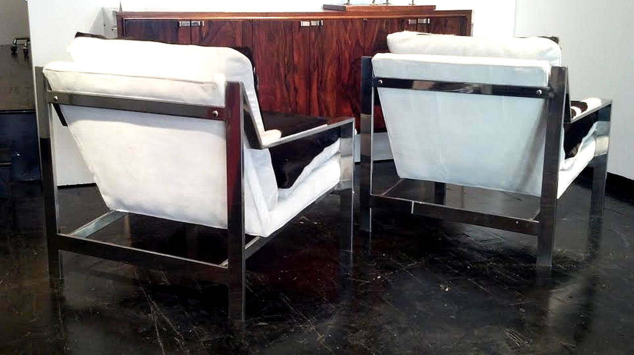 Late 20th Century Pair of CY Mann Chrome Lounge Chairs in the Style of Milo Baughman