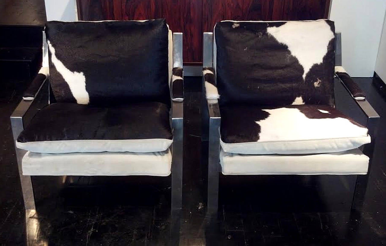 Other Pair of CY Mann Chrome Lounge Chairs in the Style of Milo Baughman