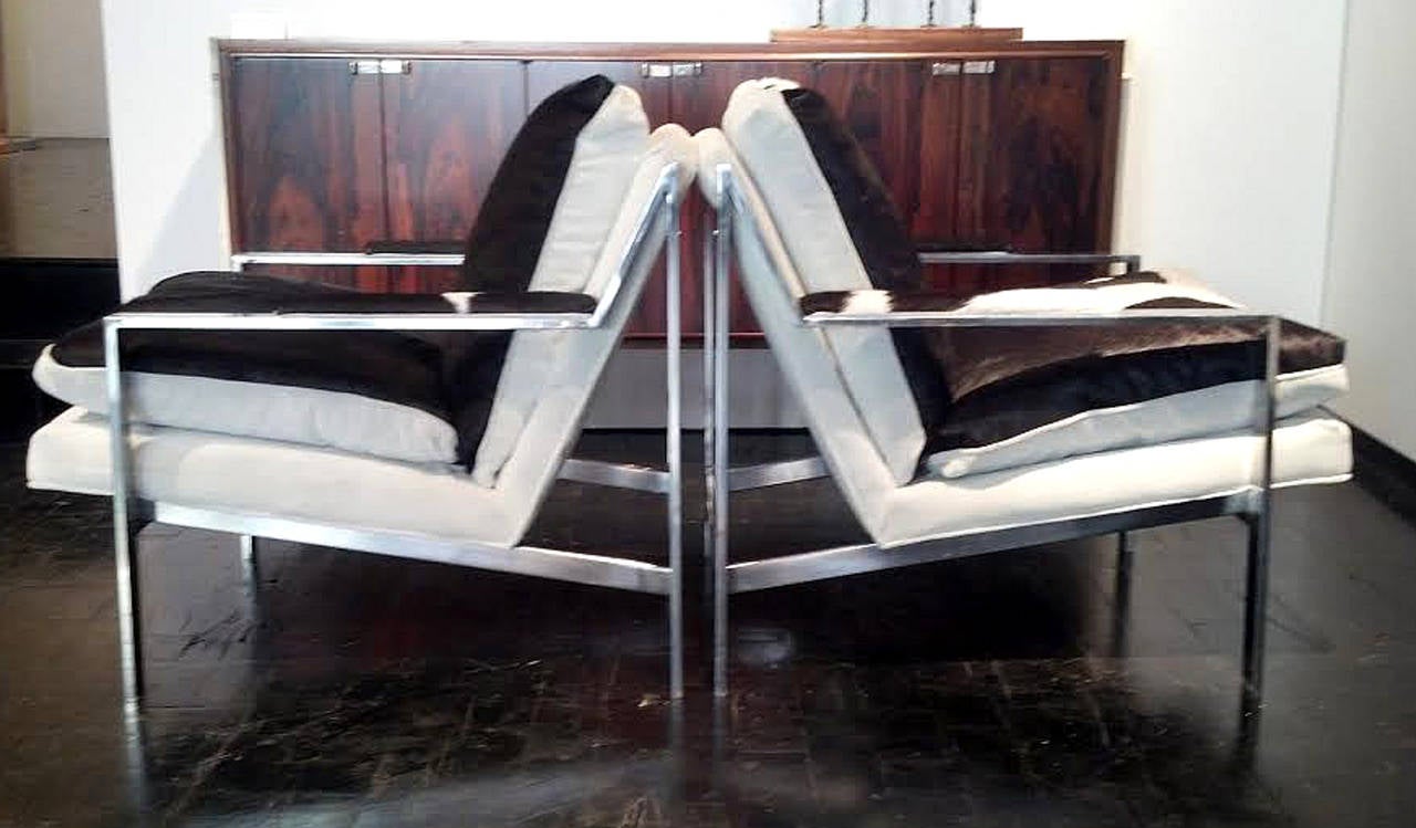 American Pair of CY Mann Chrome Lounge Chairs in the Style of Milo Baughman