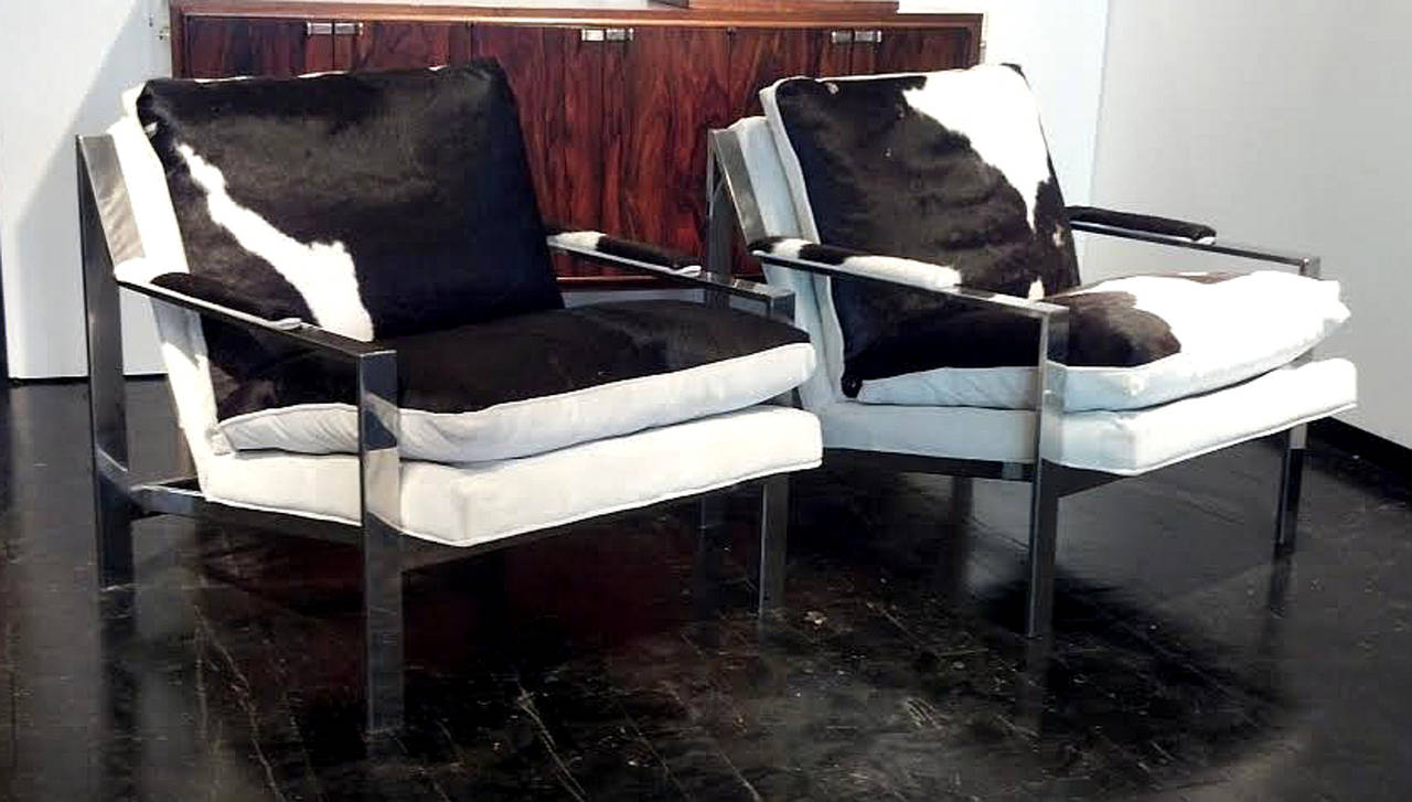 Mid-Century Modern Pair of CY Mann Chrome Lounge Chairs in the Style of Milo Baughman