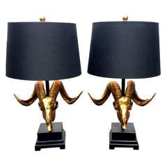 Gilded Ram Skull Lamps