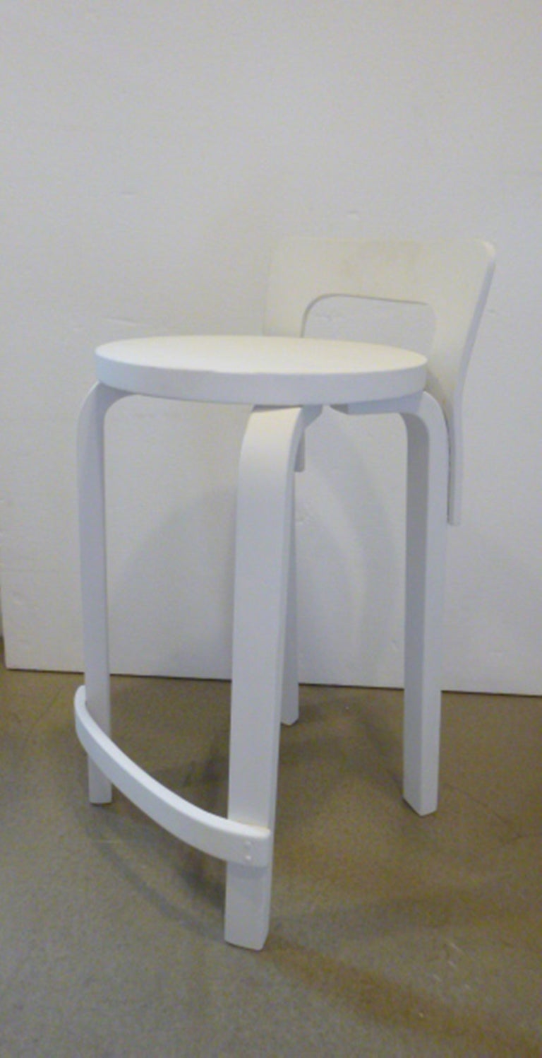 Mid-Century Modern Pair of White Bar Stools by Alvar Aalto for Artek
