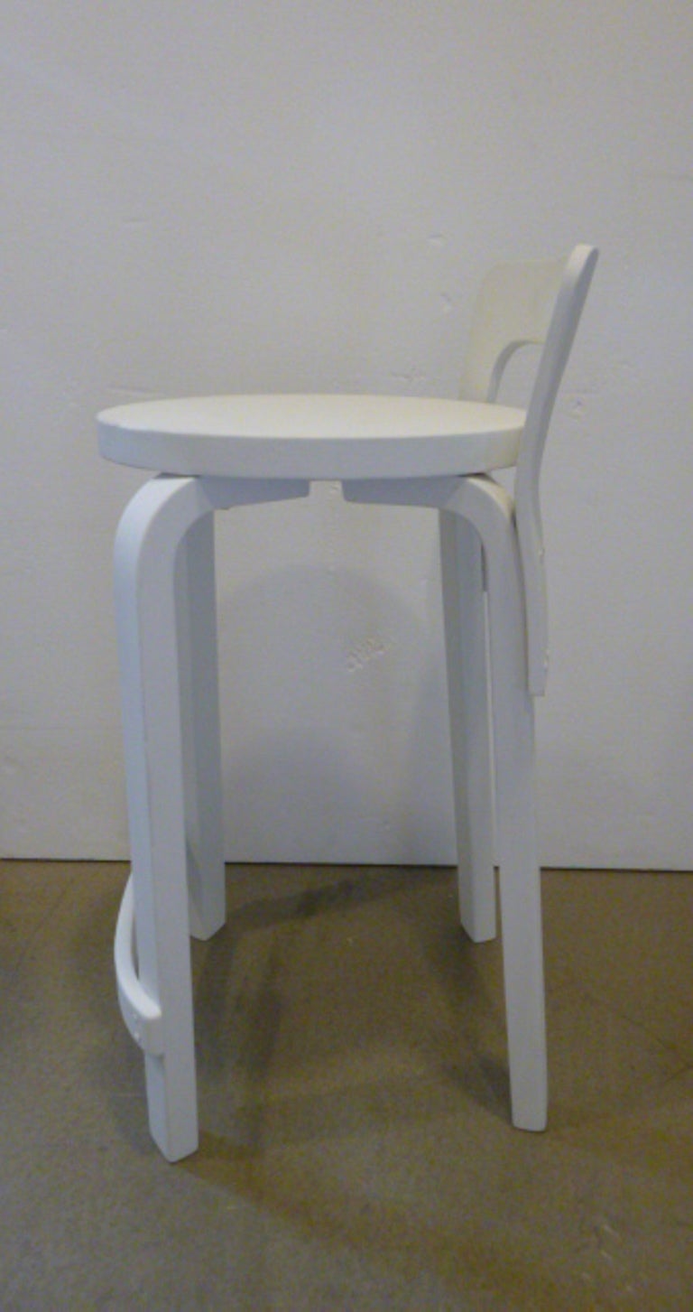 Finnish Pair of White Bar Stools by Alvar Aalto for Artek