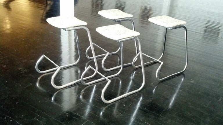 Chrome & Faux Snakeskin Bar Stools by Stendig 1