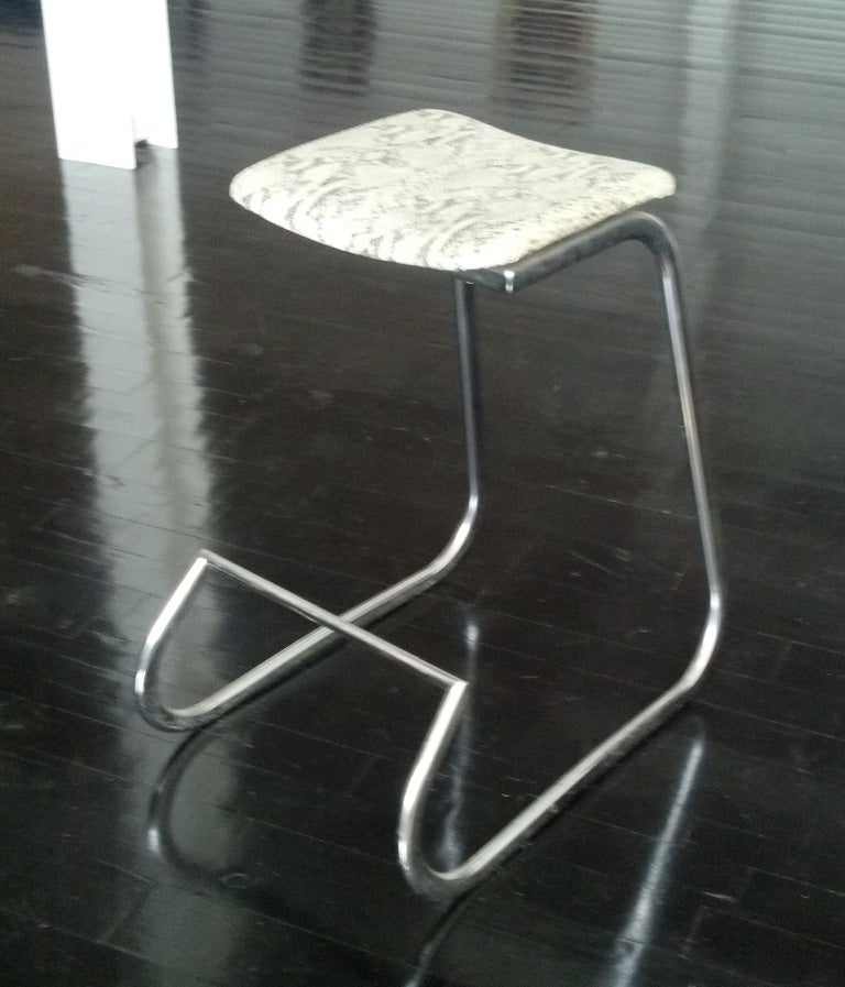 American Chrome & Faux Snakeskin Bar Stools by Stendig