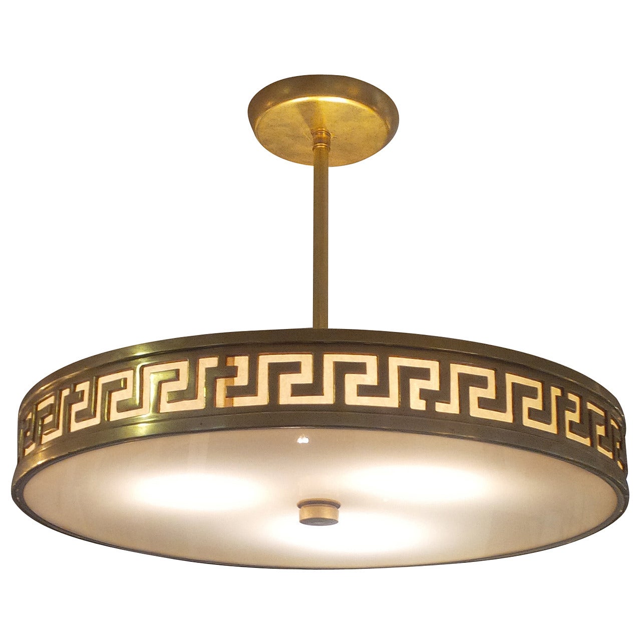 French Greek Key Bronze Light Fixture, Available as Pendant or Flush Mount