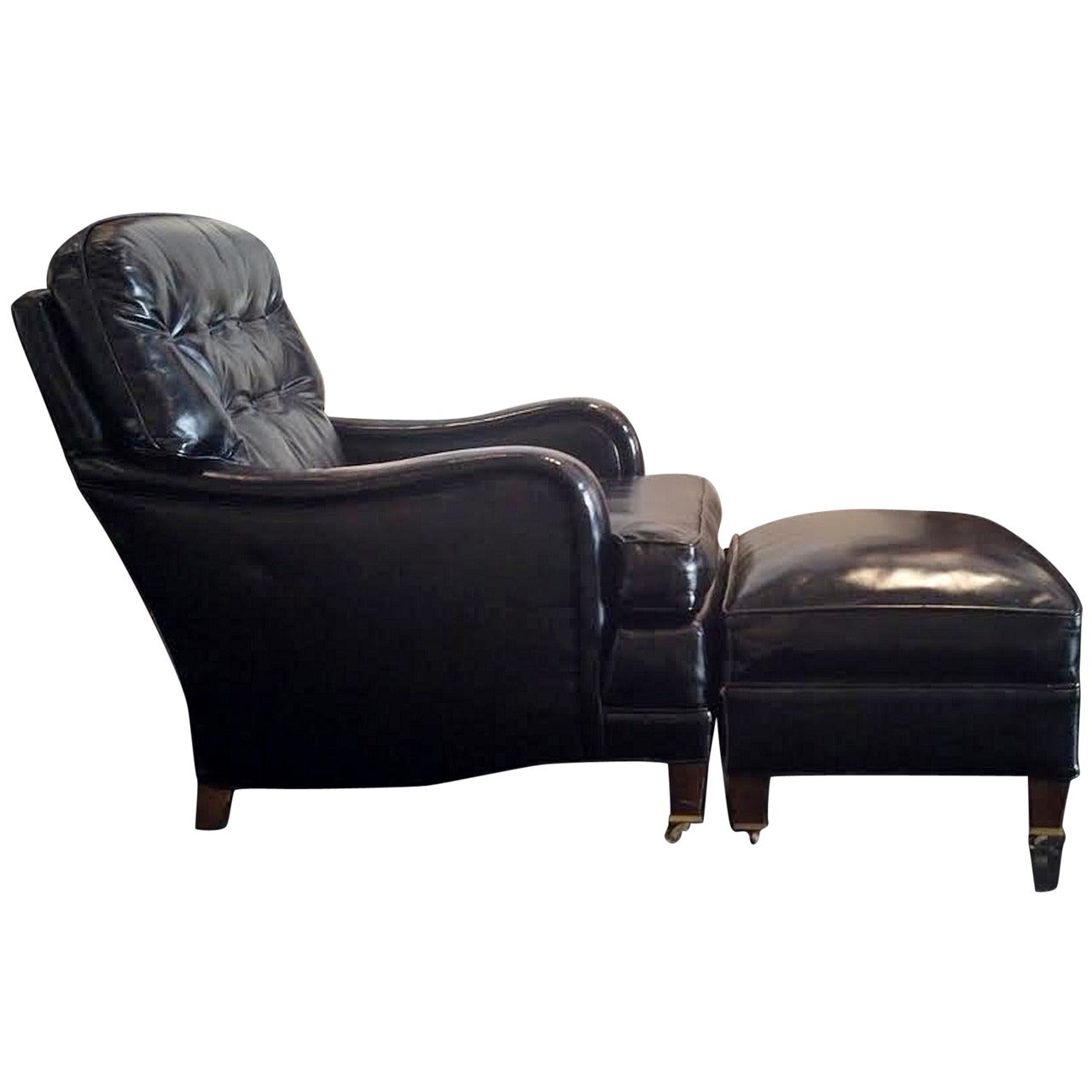 American Art Deco Leather Club Chair and Ottoman