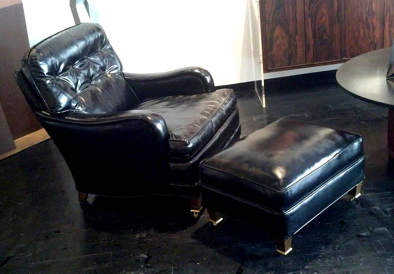 Burnished American Art Deco Leather Club Chair and Ottoman