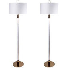 Pair of Elegant Glass and Brass Floor Lamps by Laurel