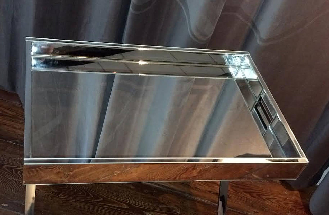 Beveled A Pair of 1970's Mirror and Chrome Tray Top Tables