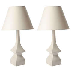 Pair of Modernist White Ceramic Lamps after James Mont