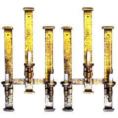 Pair of Monumental French Gilded Iron Sconces