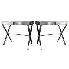 A Pair of 1970's Mirror and Chrome Tray Top Tables
