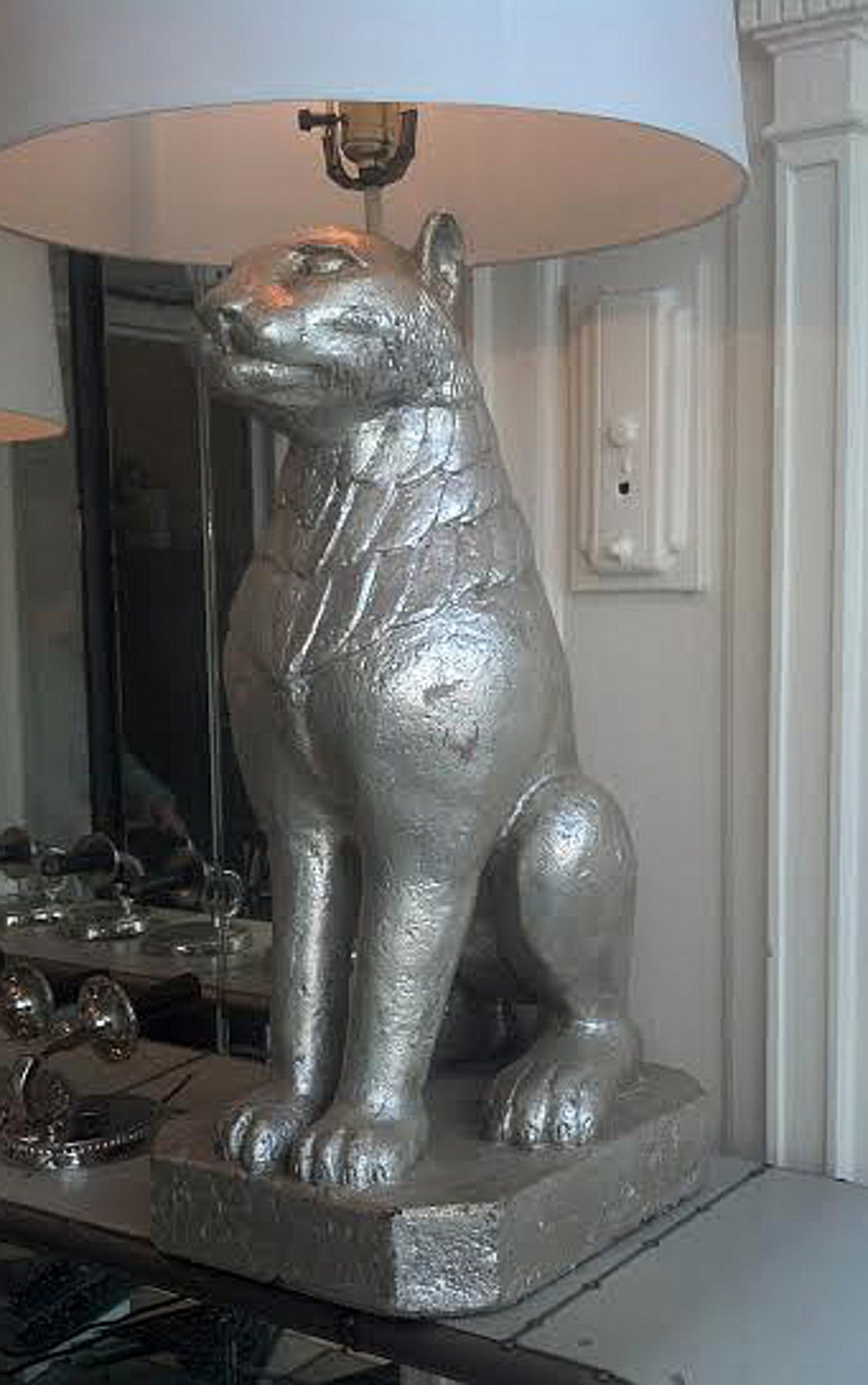 Plaster Monumental Pair of Art Deco, Cat-Form Lamps
