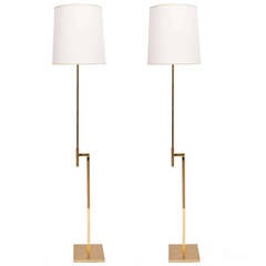 Pair of Polished Brass Adjustable Height Floor Lamps by Laurel