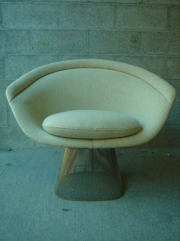 Pair of armchairs by Warren Platner for Knoll International. Early production. USA, circa 1970 to 1980.
Price includes re-upholstery in Client's Own Material COM).  Eight (8) yards of material required for two chairs. Allow three to four weeks for