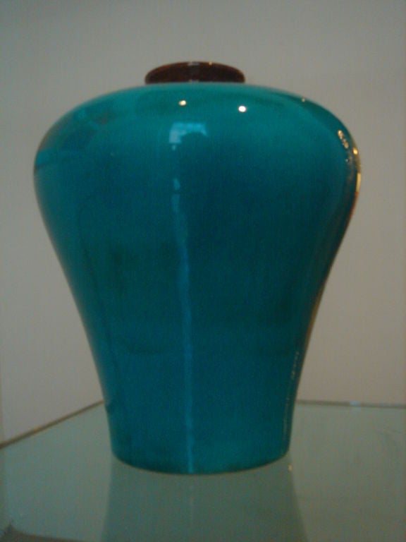 Italian Cerulean Blue Ceramic Vase by Raymor Italy