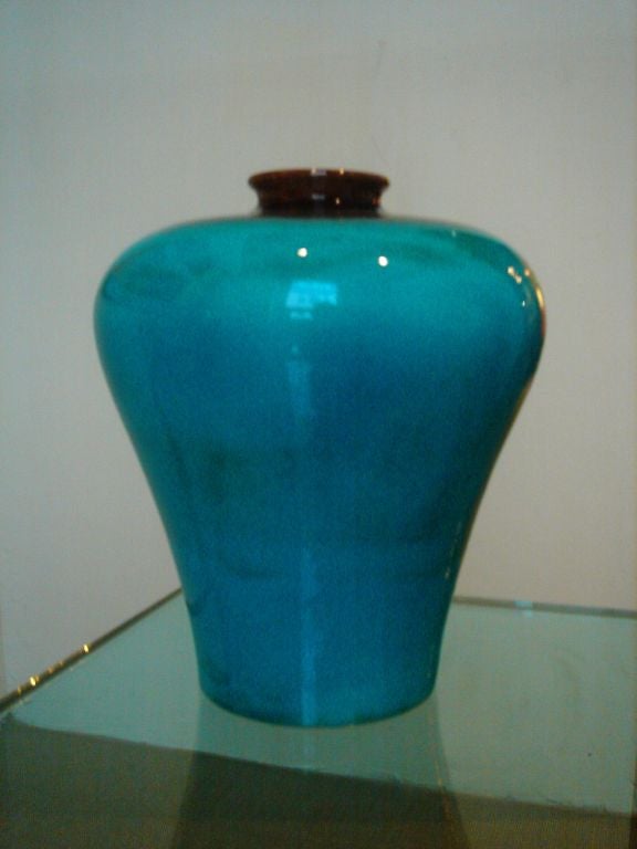 Cerulean Blue Ceramic Vase by Raymor Italy 1
