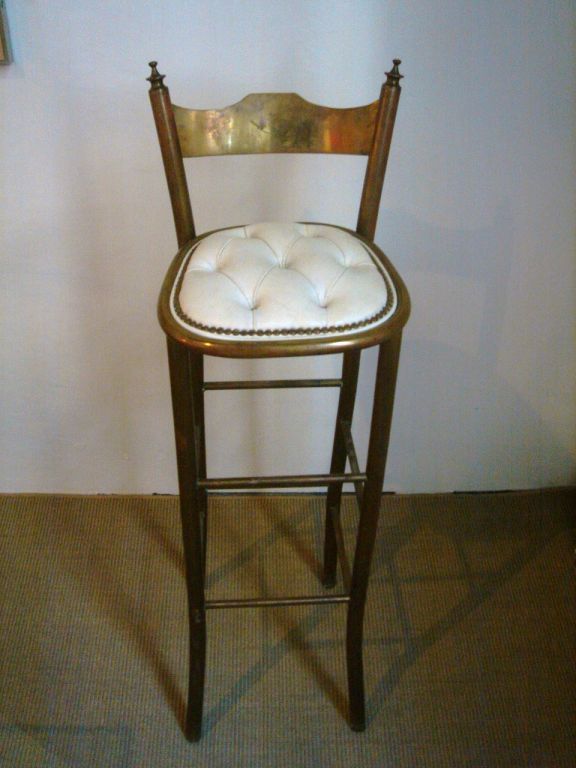 20th Century Set of 4 French Bar Stools with Tufted White Leather Seats