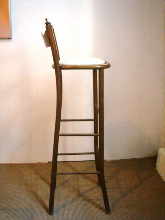 Set of 4 French Bar Stools with Tufted White Leather Seats 1