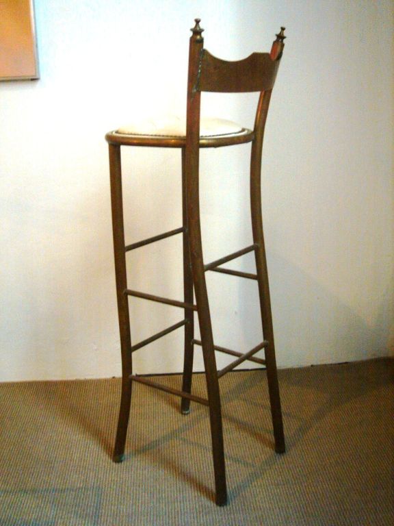 Set of 4 French Bar Stools with Tufted White Leather Seats 2