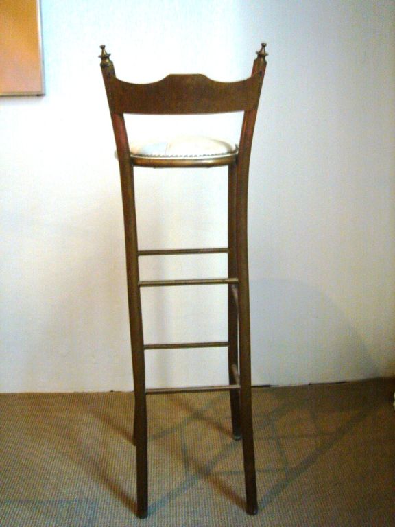 Set of 4 French Bar Stools with Tufted White Leather Seats 3