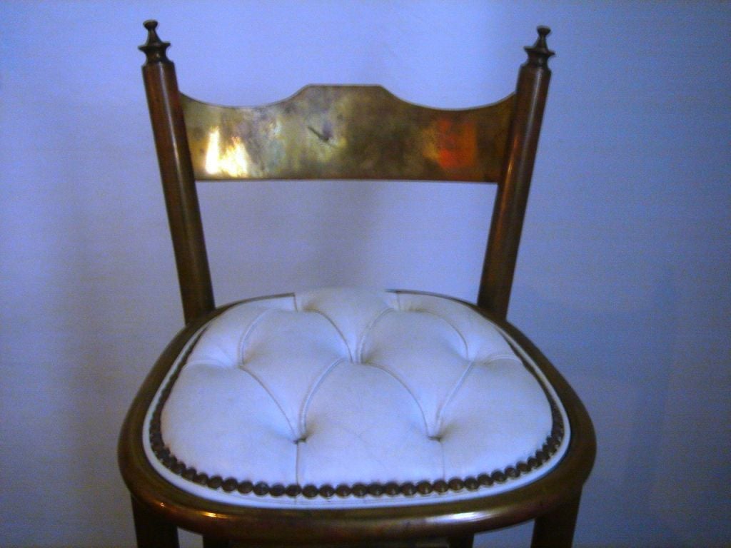 Set of 4 French Bar Stools with Tufted White Leather Seats 4