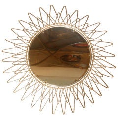 Vintage French Starburst Mirror in Brass