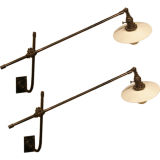 Pair of Vintage O.C. White Industrial Wall-Mount Swing-Arm Lamps