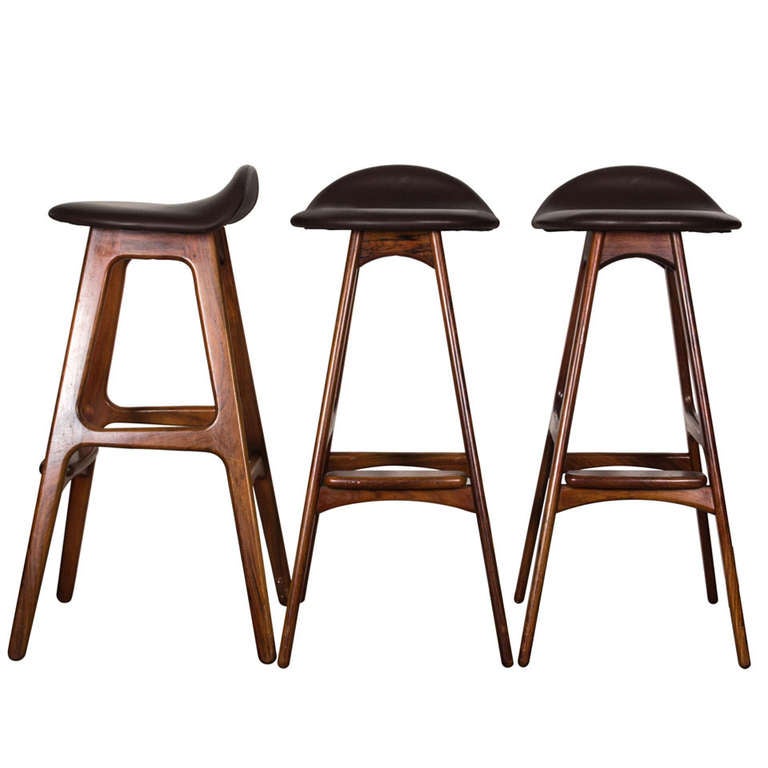 Rare All Rosewood Bar Stools by Erik Buck Set of Three at 1stdibs