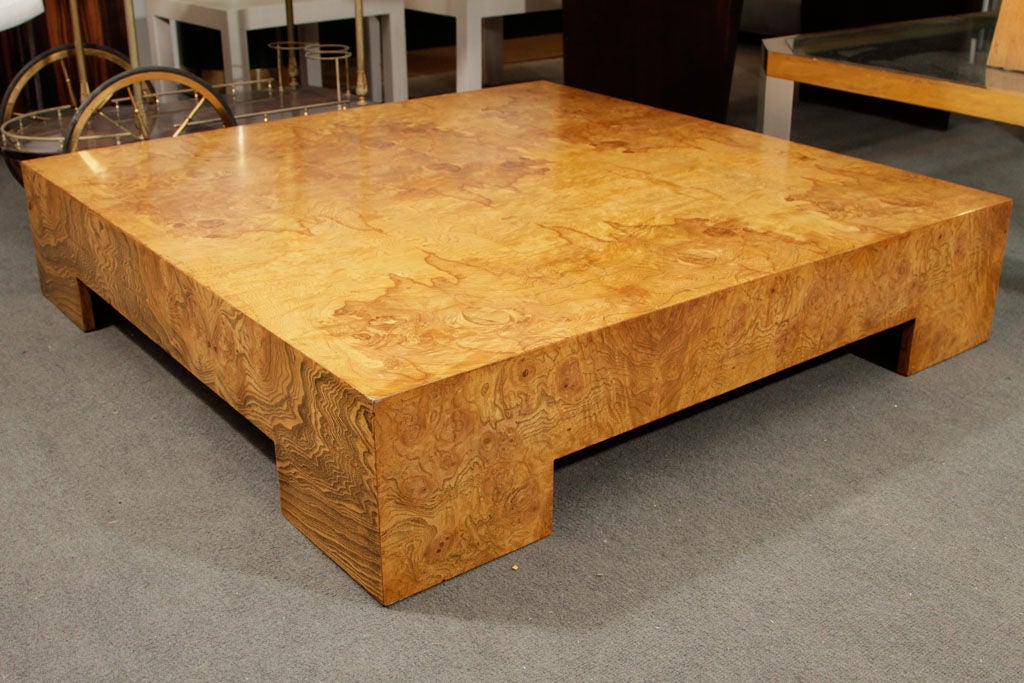 Parsons style Square Burl Wood Coffee Table by Milo Baughman 2