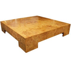 Parsons style Square Burl Wood Coffee Table by Milo Baughman