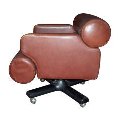 Pair of Italian Brown Leather Swivel Chairs by Joe Columbo