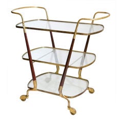 Mahogany Bronze & Glass Bar Cart in the style of Ico Parisi