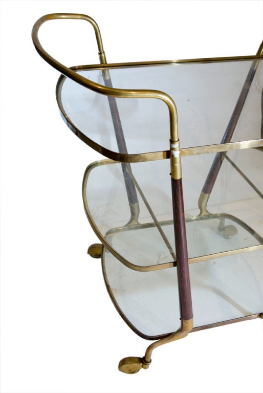 Italian Mahogany Bronze & Glass Bar Cart in the style of Ico Parisi