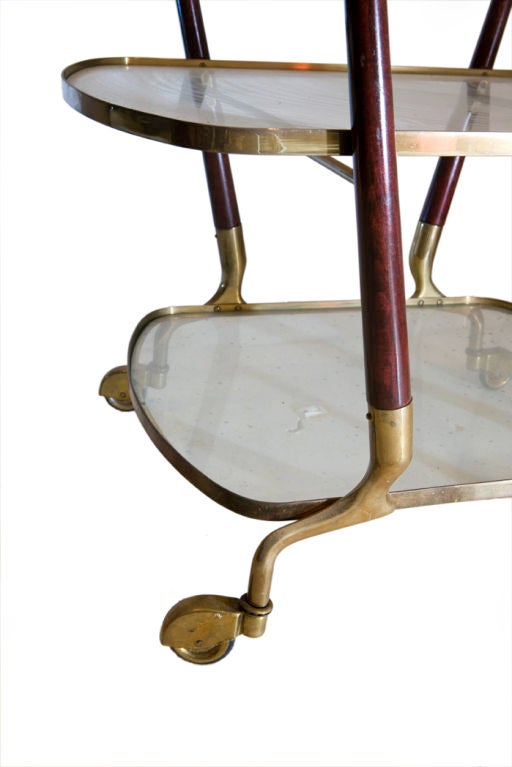 Mid-20th Century Mahogany Bronze & Glass Bar Cart in the style of Ico Parisi