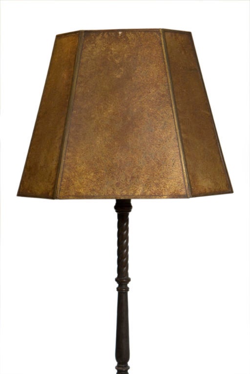 Oscar Bach Bronze Lions Head Candlestick Lamp with Mica Shade