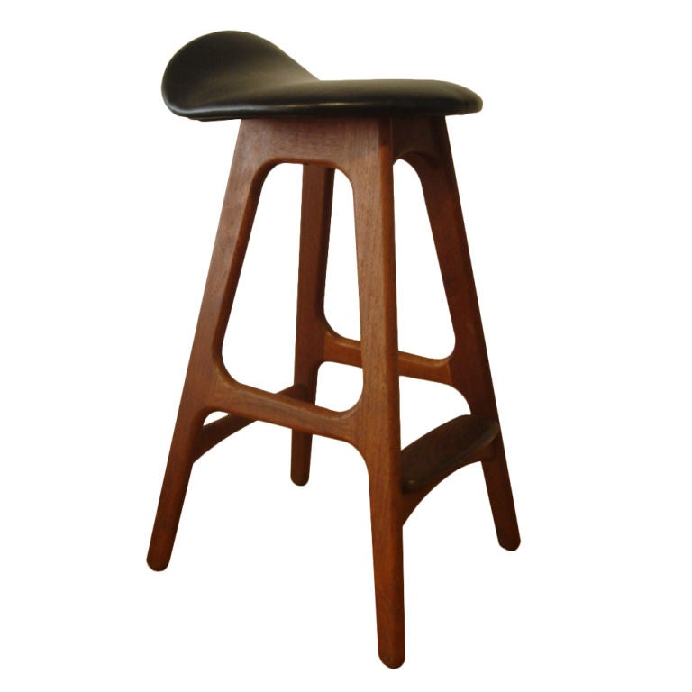 Wood & Black Leather Counter Bar Stool by Erik Buck