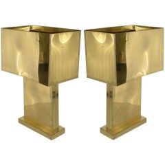 Pair of Curtis Jere Monumental Brass Table Lamps