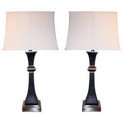 Pair of Leather and Brushed Nickel Lamps