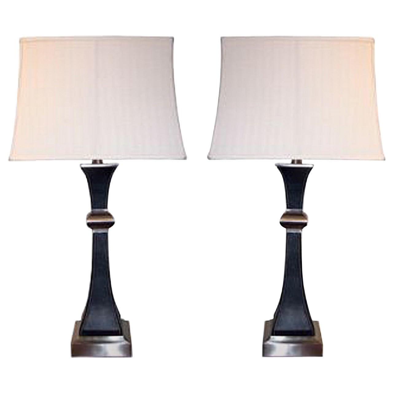 Pair of Leather and Brushed Nickel Lamps