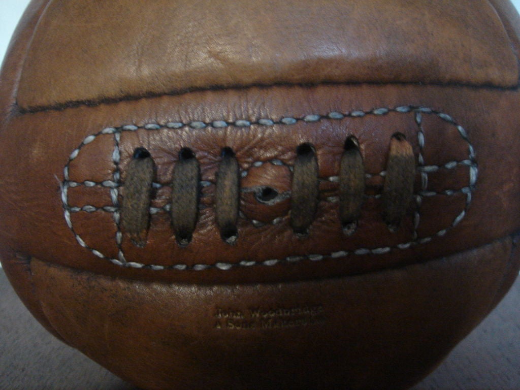 English 1940s Brown Leather Soccer Ball by John Woodbridge & Sons Ltd