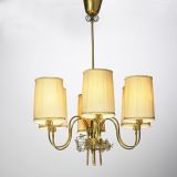 Brass & Glass Chandelier by Paavo Tynell for Taito Oy