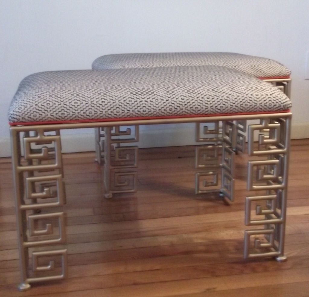 Pair of Greek Key Gold Benches in the Hollywood Regency Style