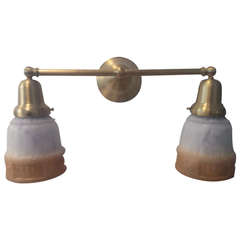 Brass Double Arm Wall Lamp with Vintage Amber Shades 6
