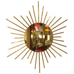 French Brass Sunburst Wall Mirror
