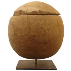 Wood Sphere Sculpture on Custom Metal Wood Base