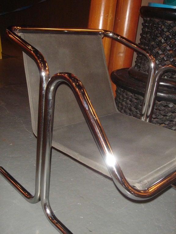 Tubular Chrome & Black Canvas Chair & Ottoman by Jerry Johnson 5